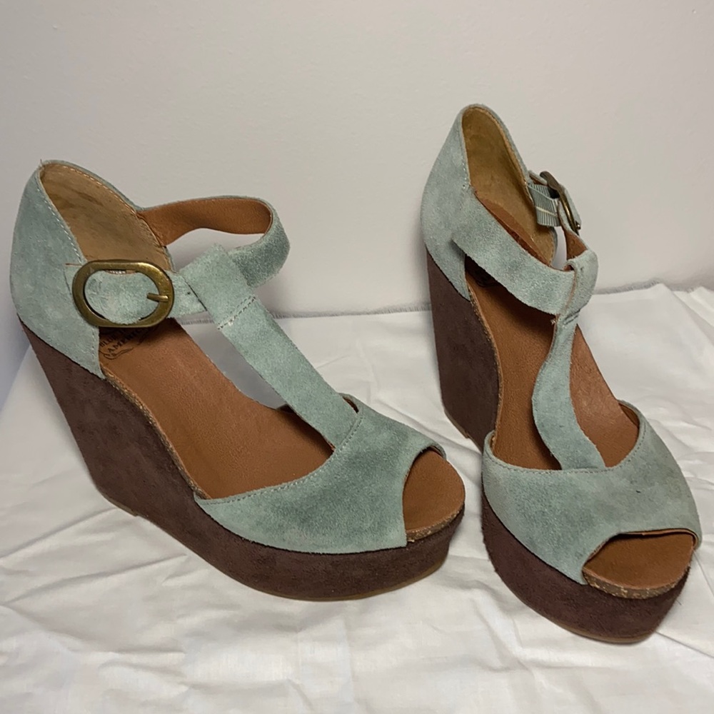 Lucky Brand Blue and Brown Suede Wedges Size 6